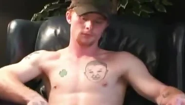 Ginger amateur tugs his long fat cock and blasts cum solo