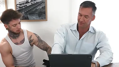 Atlas Alexander straddles Silver Steele and bounces on his cock