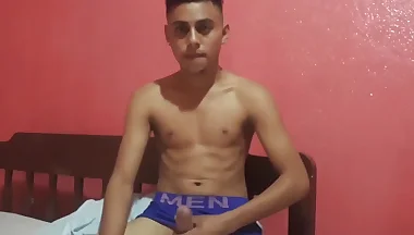 Cute amateur Latino Elian strokes off solo in his bedroom
