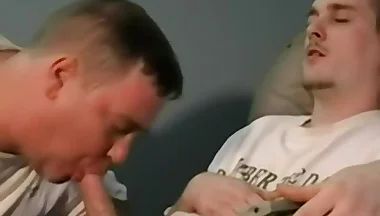 Deep bareback fucking after a blowjob with chubby gay and twink