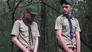 Throbbing cock scout Cole sucked off before bareback sex