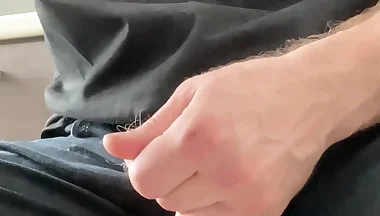 I got horny in the office at work and I'm jerking my small dick under the table!