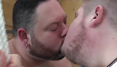 Horny Bear Waters barebacks chubby man with cock ring eagerly