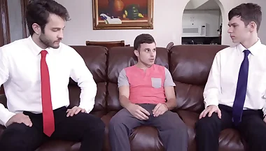 Blindfolded jock's raw ride on Mormon's throbbing cock