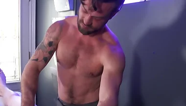 Anal play and handjob with his hunk stepdad makes him cum