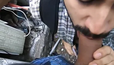 Bearded Straight Stud sucks his first man cock