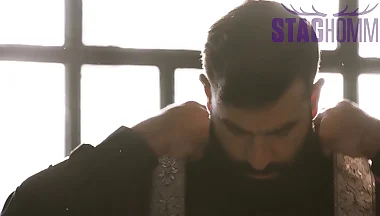 Staghomme Leandro watches big uncut cock slide inside Bastian Karim