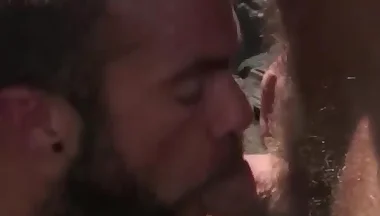 Muscle Bear Threesome in Paradise@BearBareback