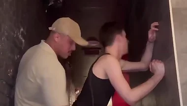 slut creampied in a bathroom