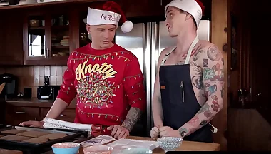 Inked twink takes a raw bareback fucking after making cookies