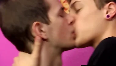 Skinny twink big dick tugged during intense ass fucking